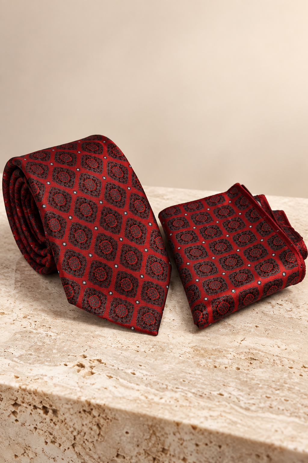 Corbata Roja Estampado Geométrico