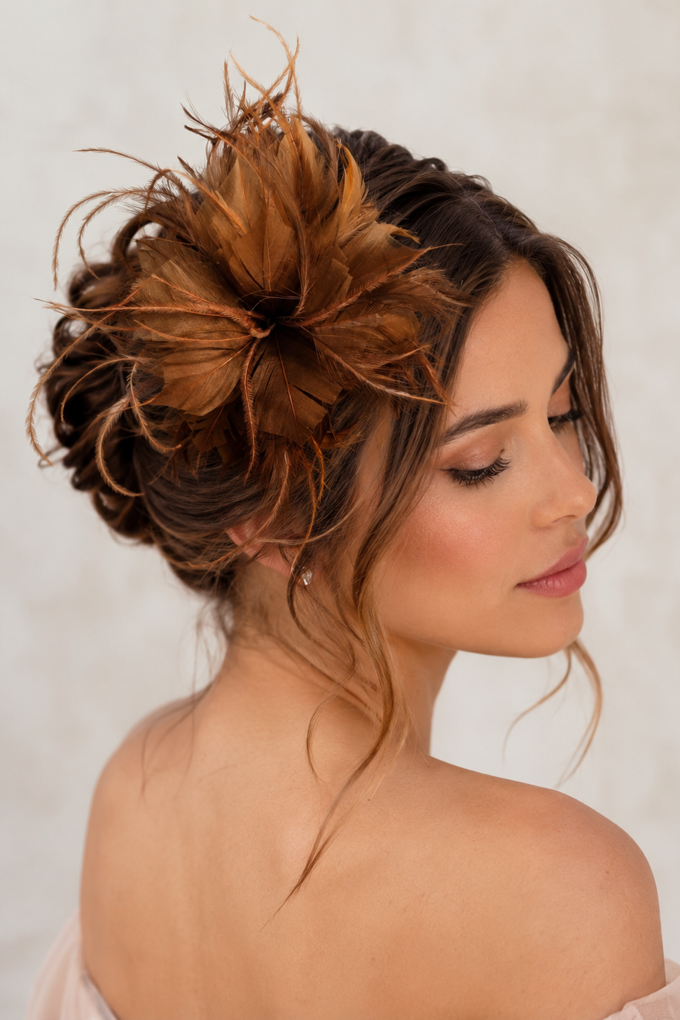 Tocado pequeño plumas marrón