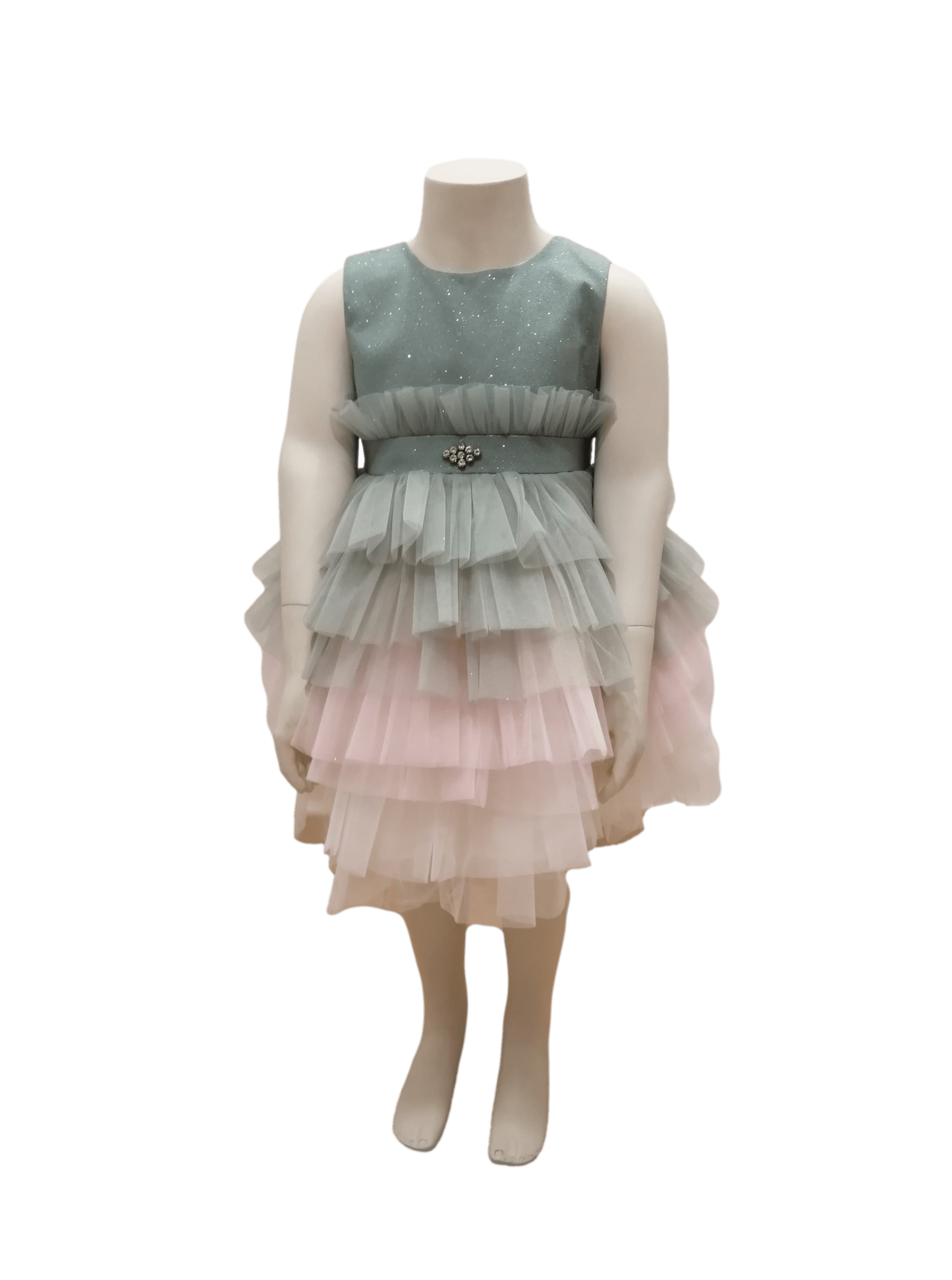 Vestido de arras verde y rosa