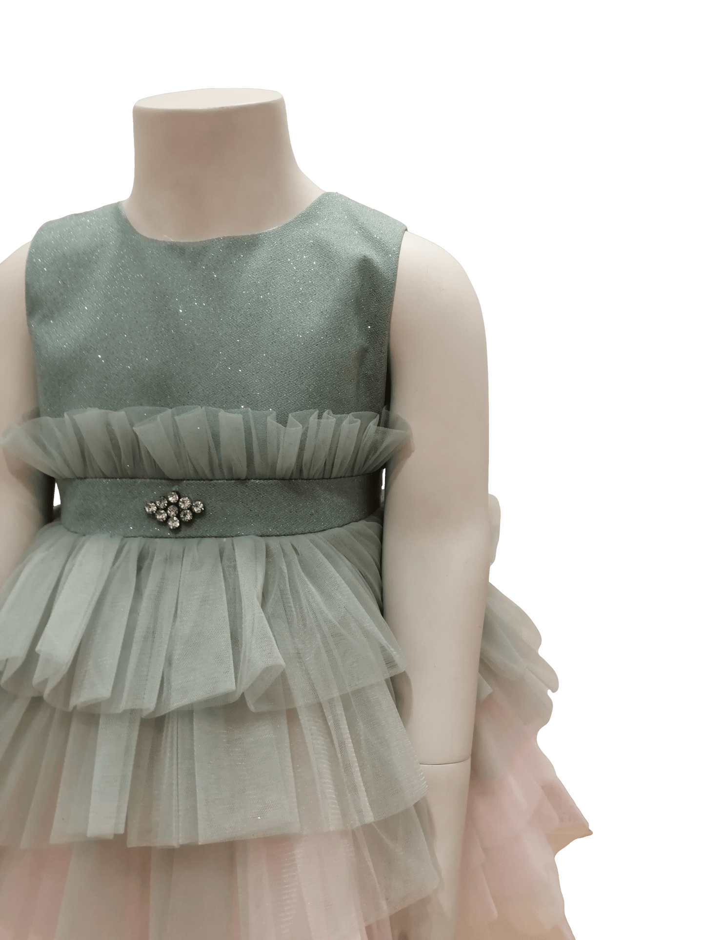 Vestido de arras verde y rosa