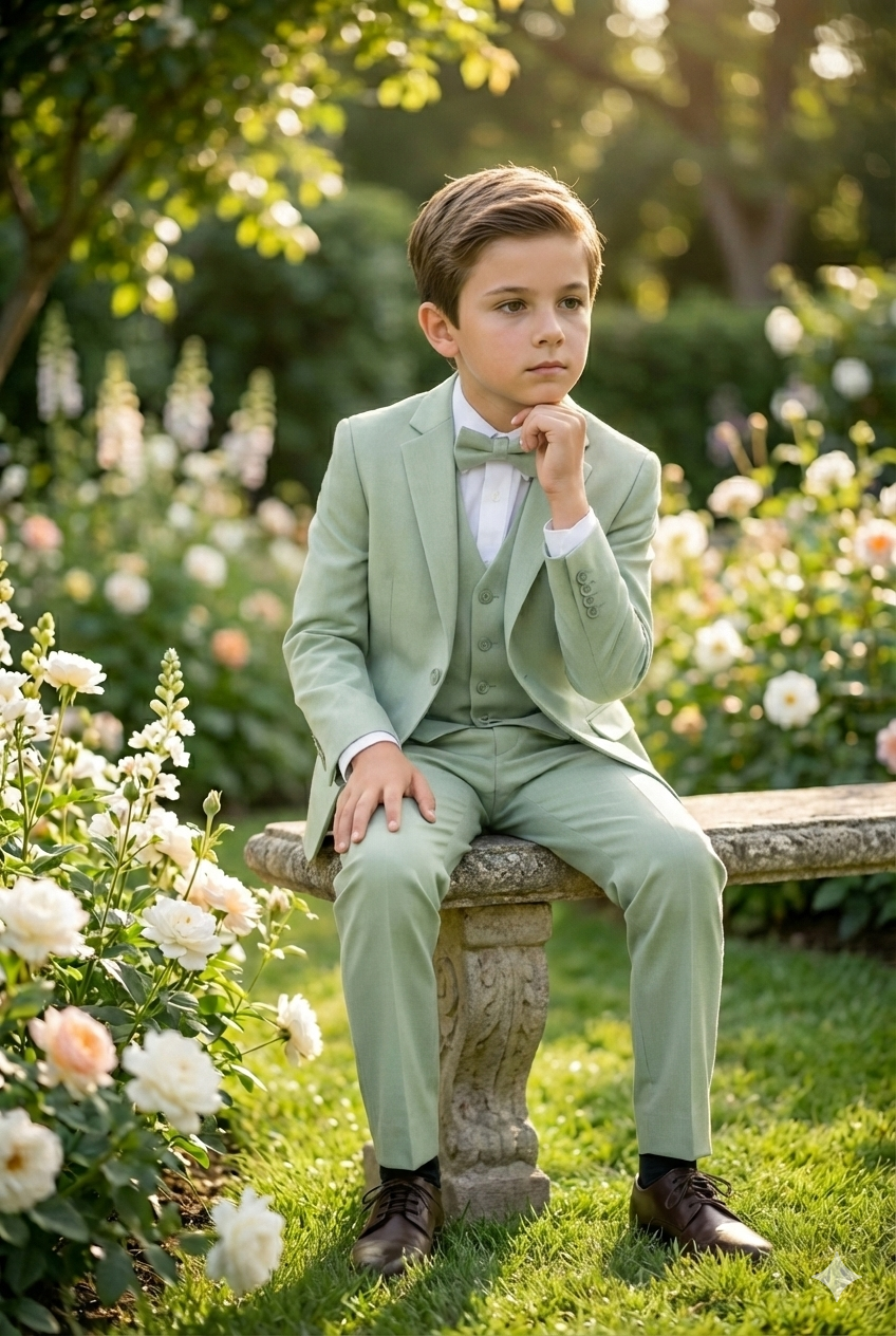 Traje de niño 5 piezas verde pastel