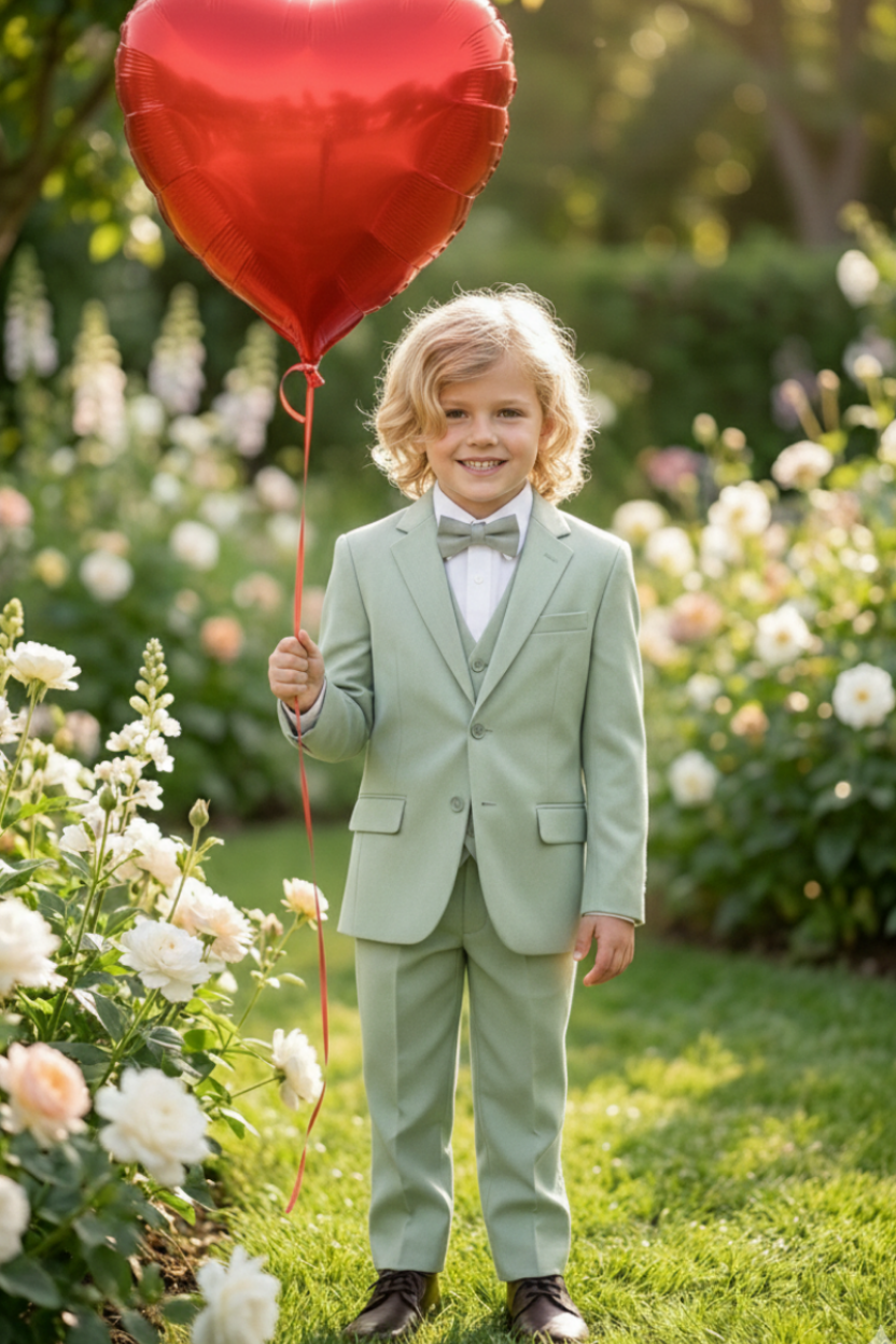 Traje de niño 5 piezas verde pastel