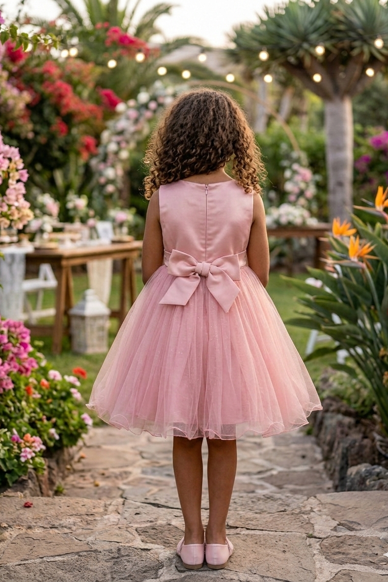 Vestido de ceremonia infantil rosa empolvado