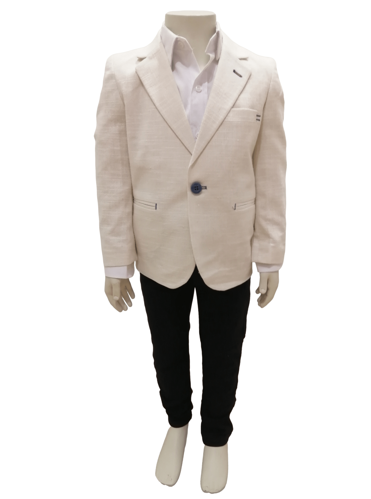 Traje de niño 3 piezas crema-azul marino.
