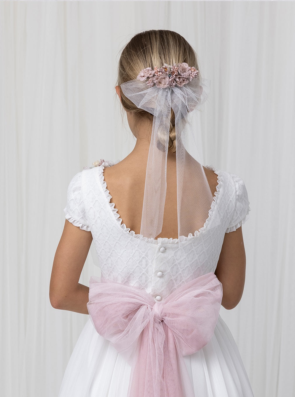 Vestido comunión lazo rosa