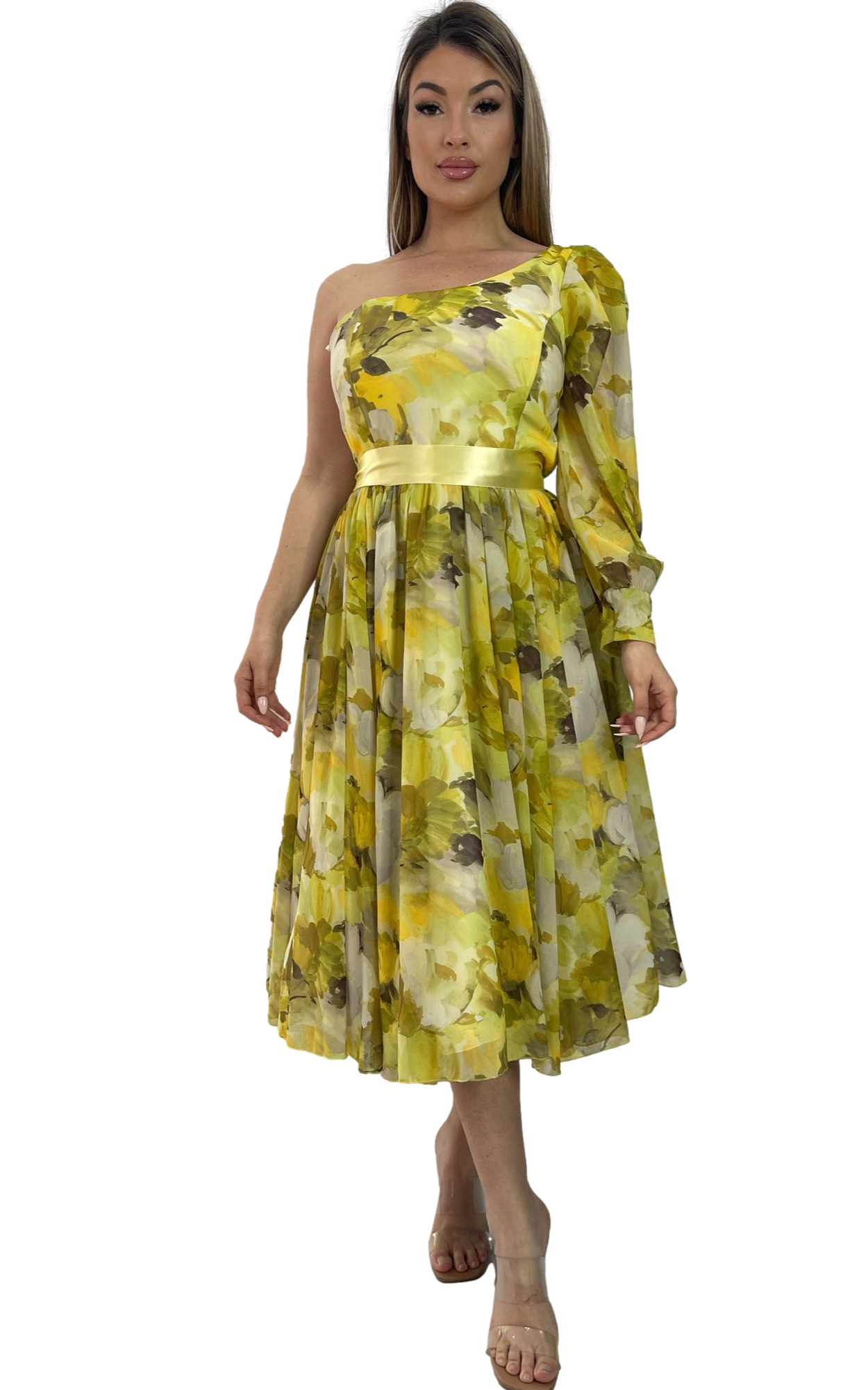 Vestido midi asimétrico amarillo