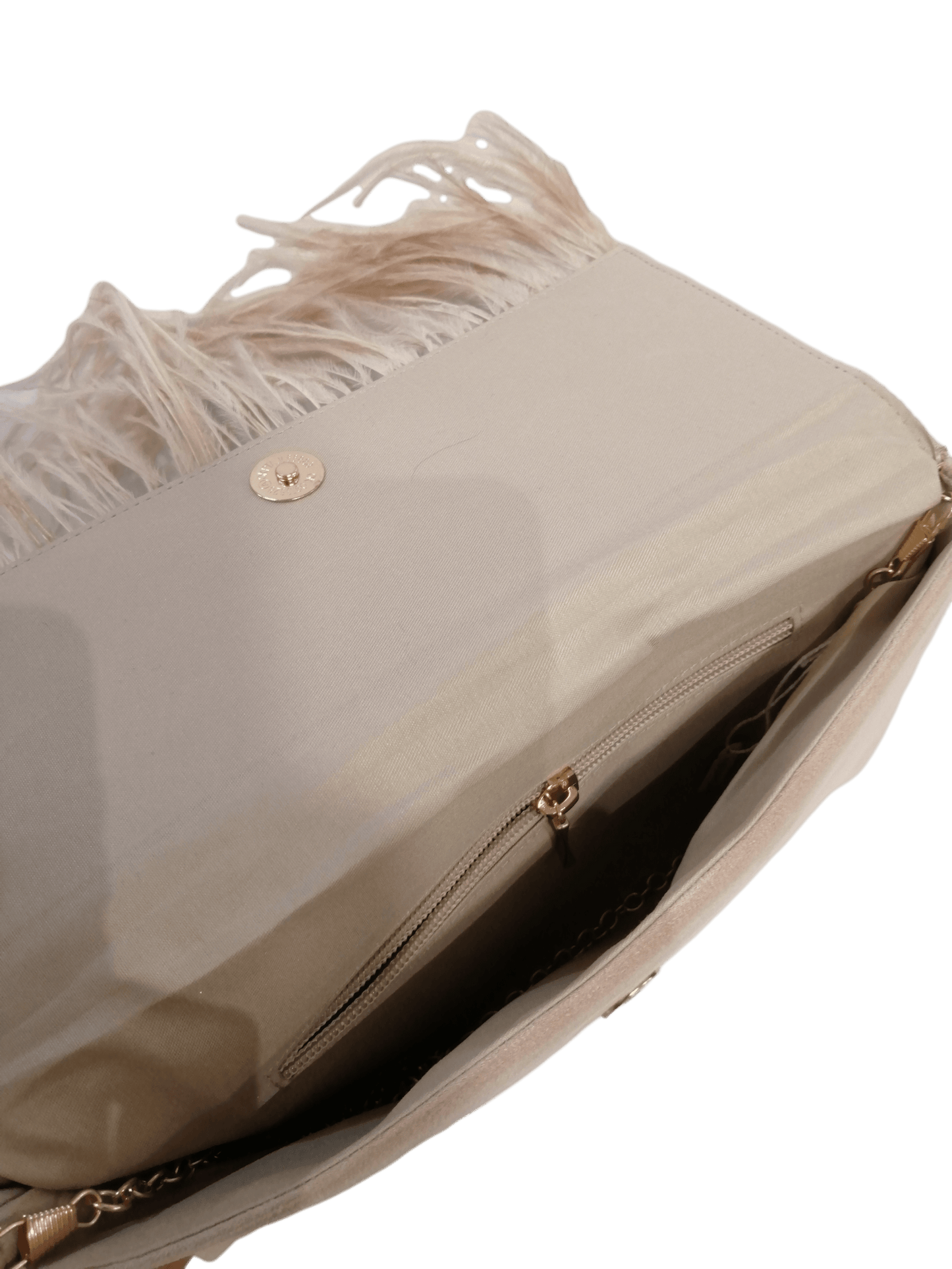 Nude feather party bag