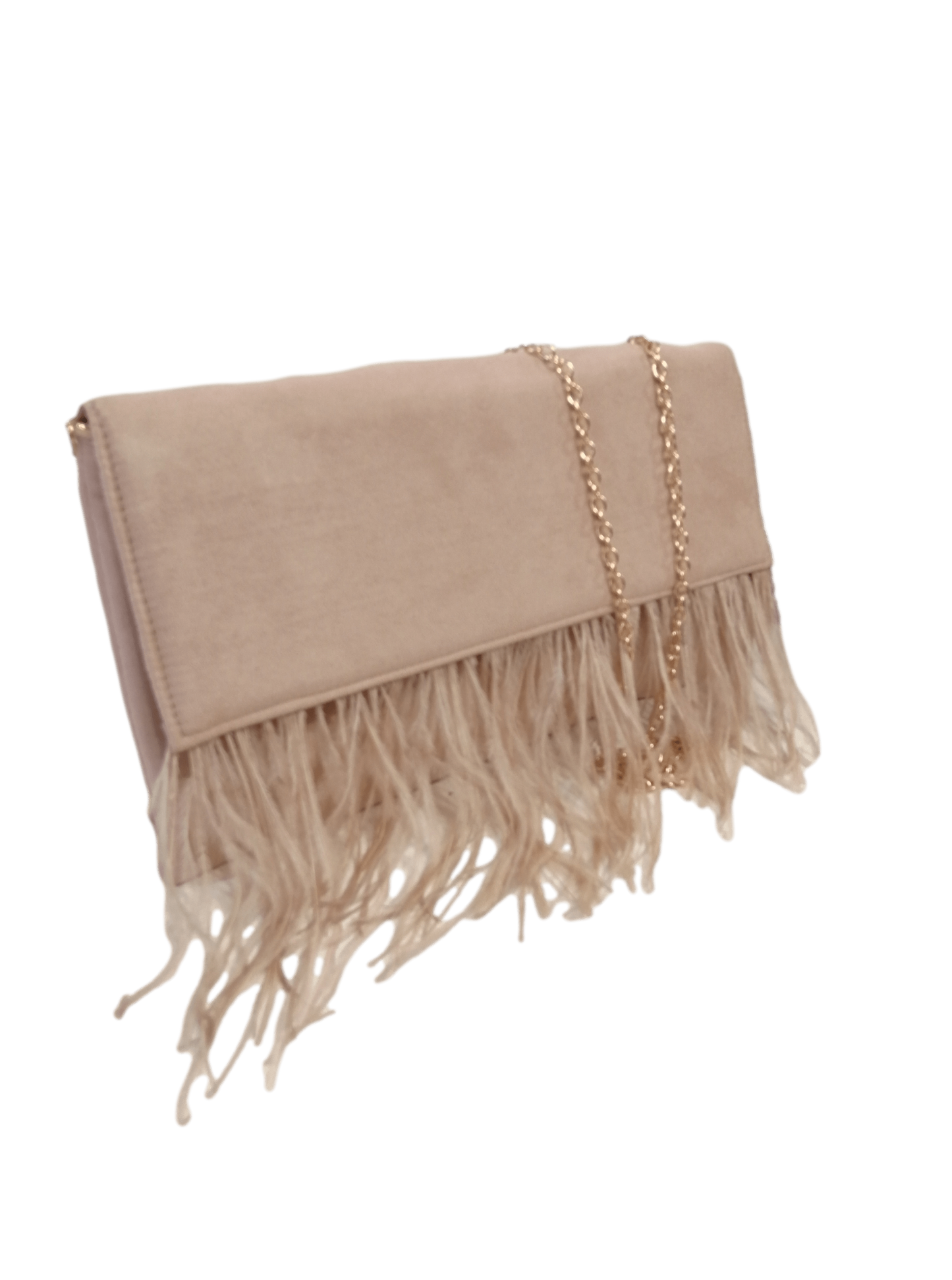 Nude feather party bag
