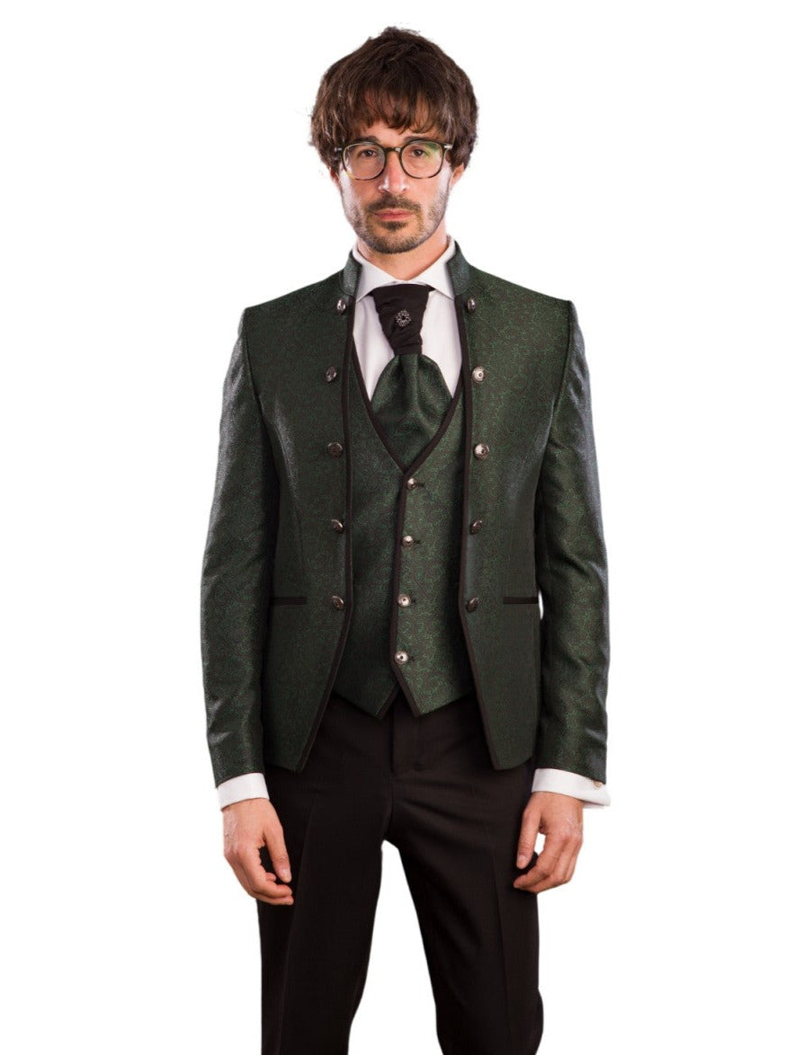 Isla green and black groom suit.