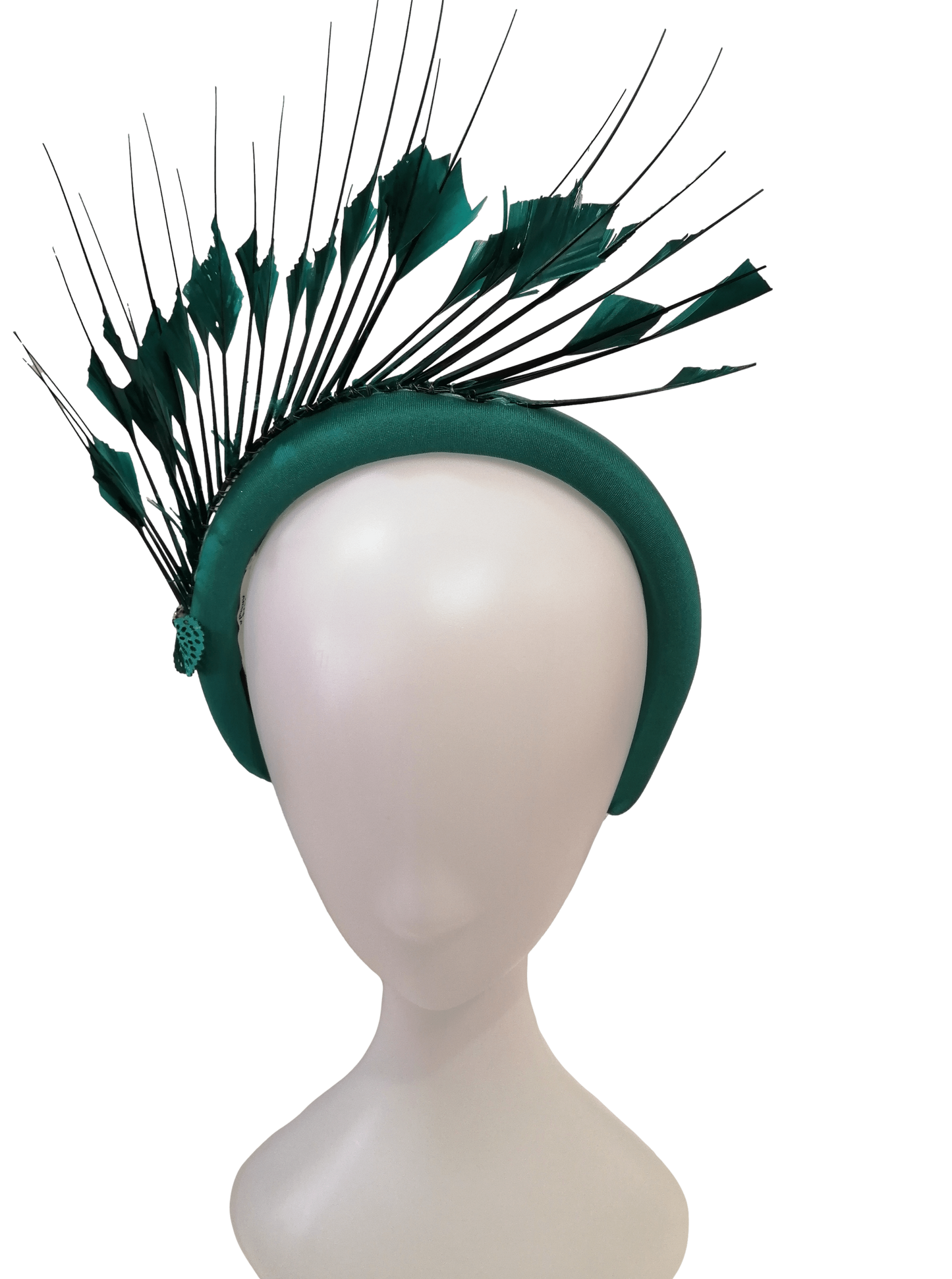 Diadema con plumas verde oscuro