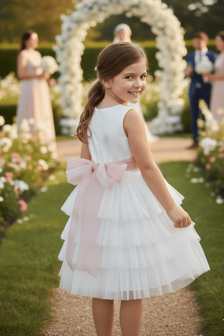 Vestido de arras corto con volantes blanco