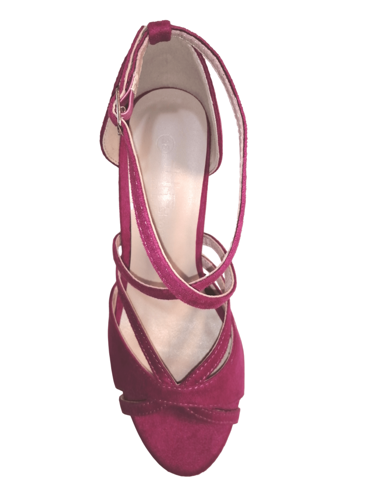 Sandalia de tacón tiras fucsia.