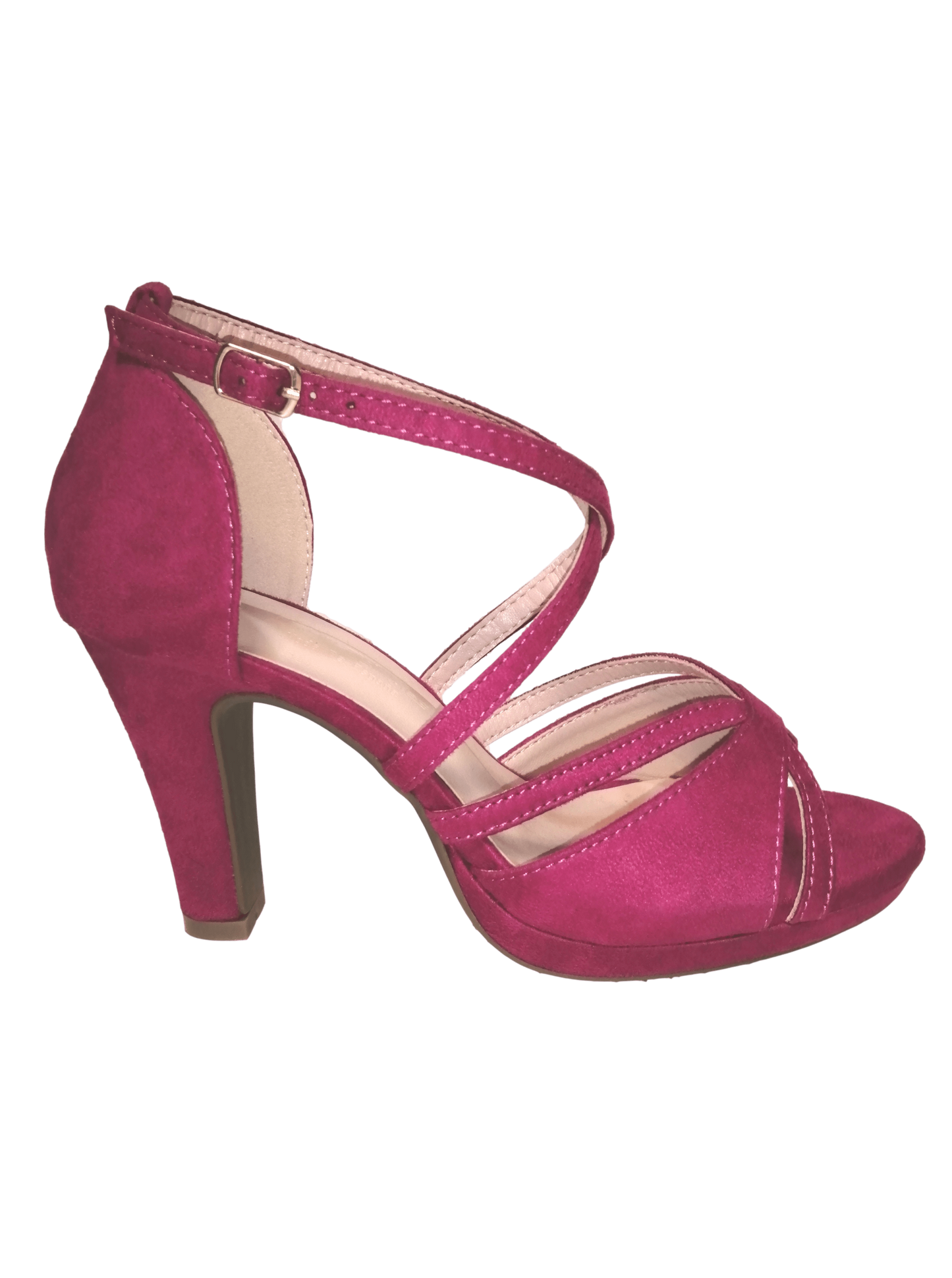 Sandalia de tacón tiras fucsia.