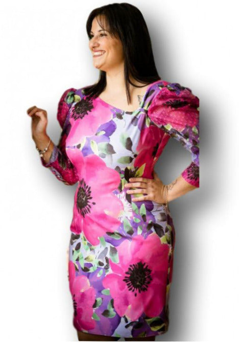 vestido de fiesta corto mangas 3/4