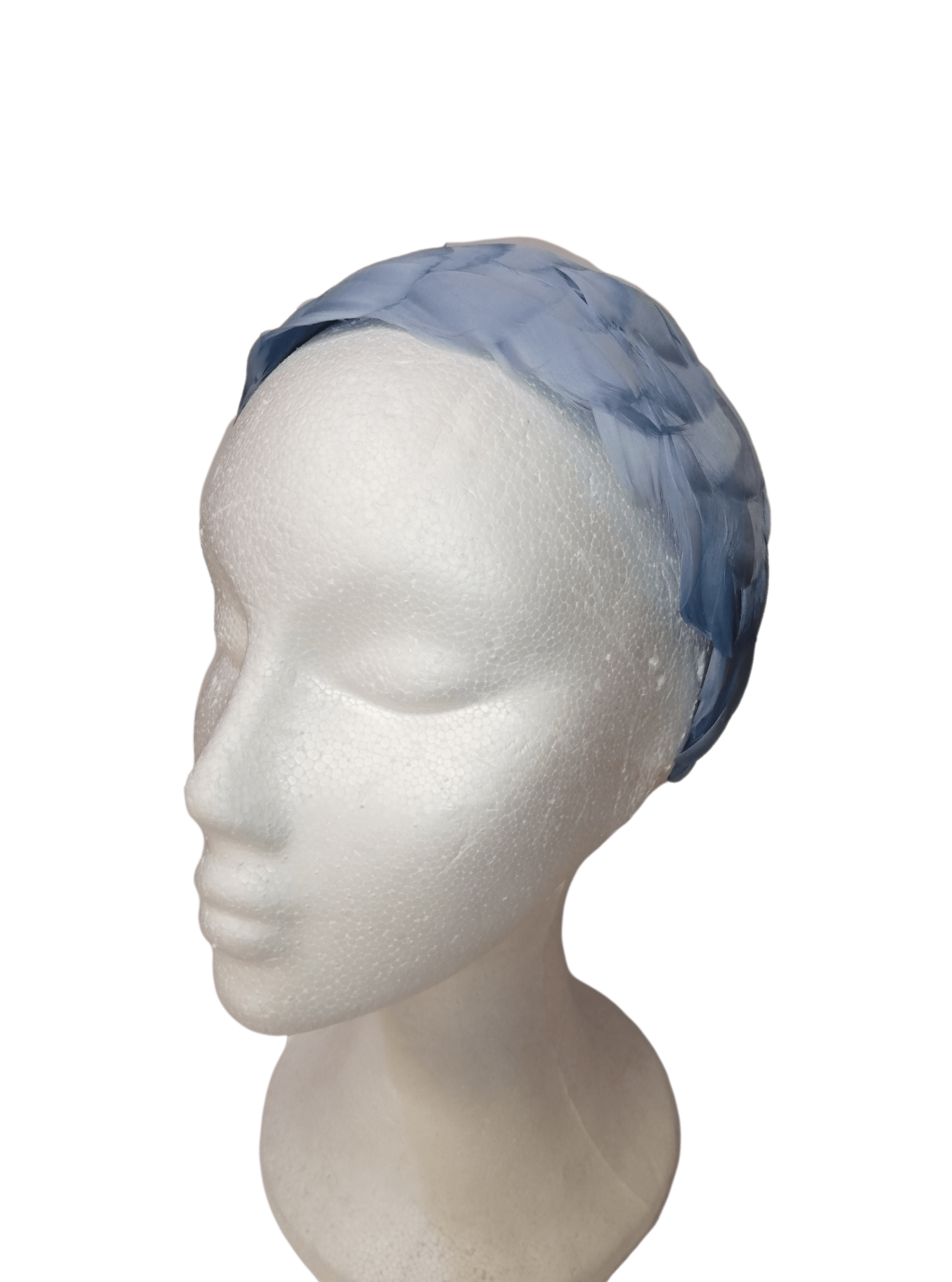 Wide headband with light blue feathers