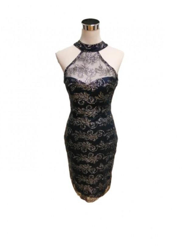 Vestido de fiesta corto cuello halter marino