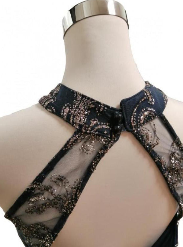 Vestido de fiesta corto cuello halter marino