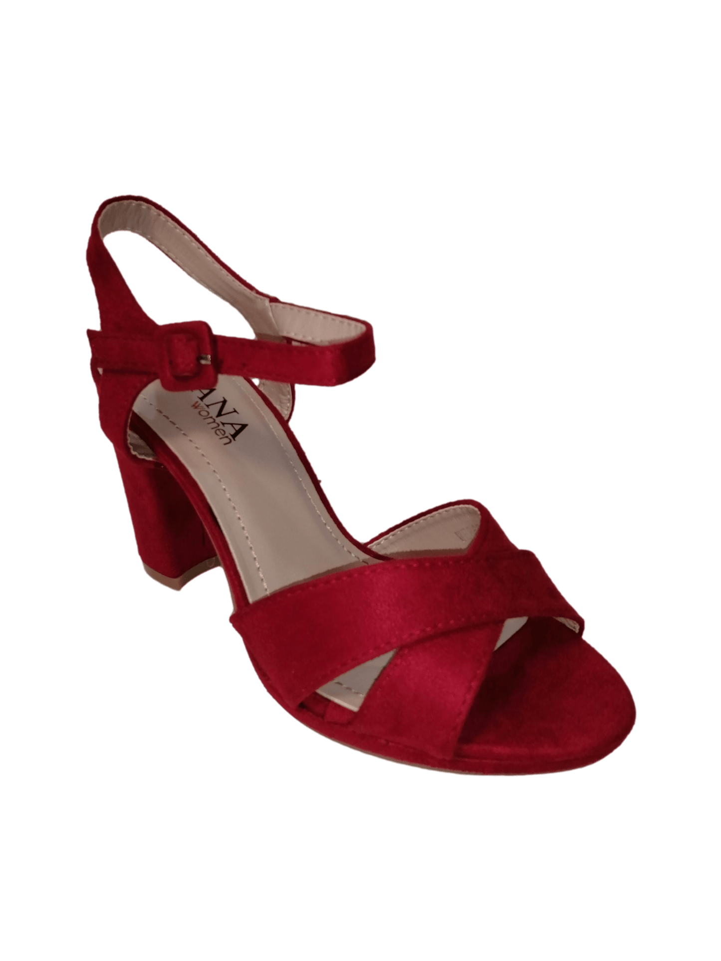 Red wide heel sandal