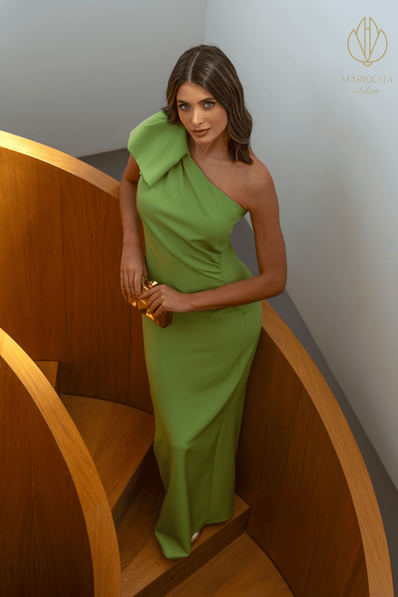 Vestido Atardecer Verde Manzana Asimétrico