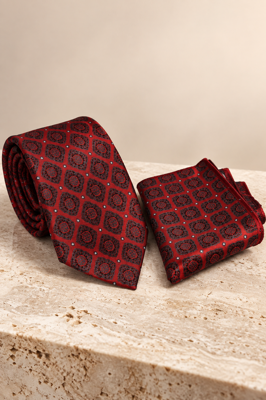 Corbata Roja Estampado Geométrico