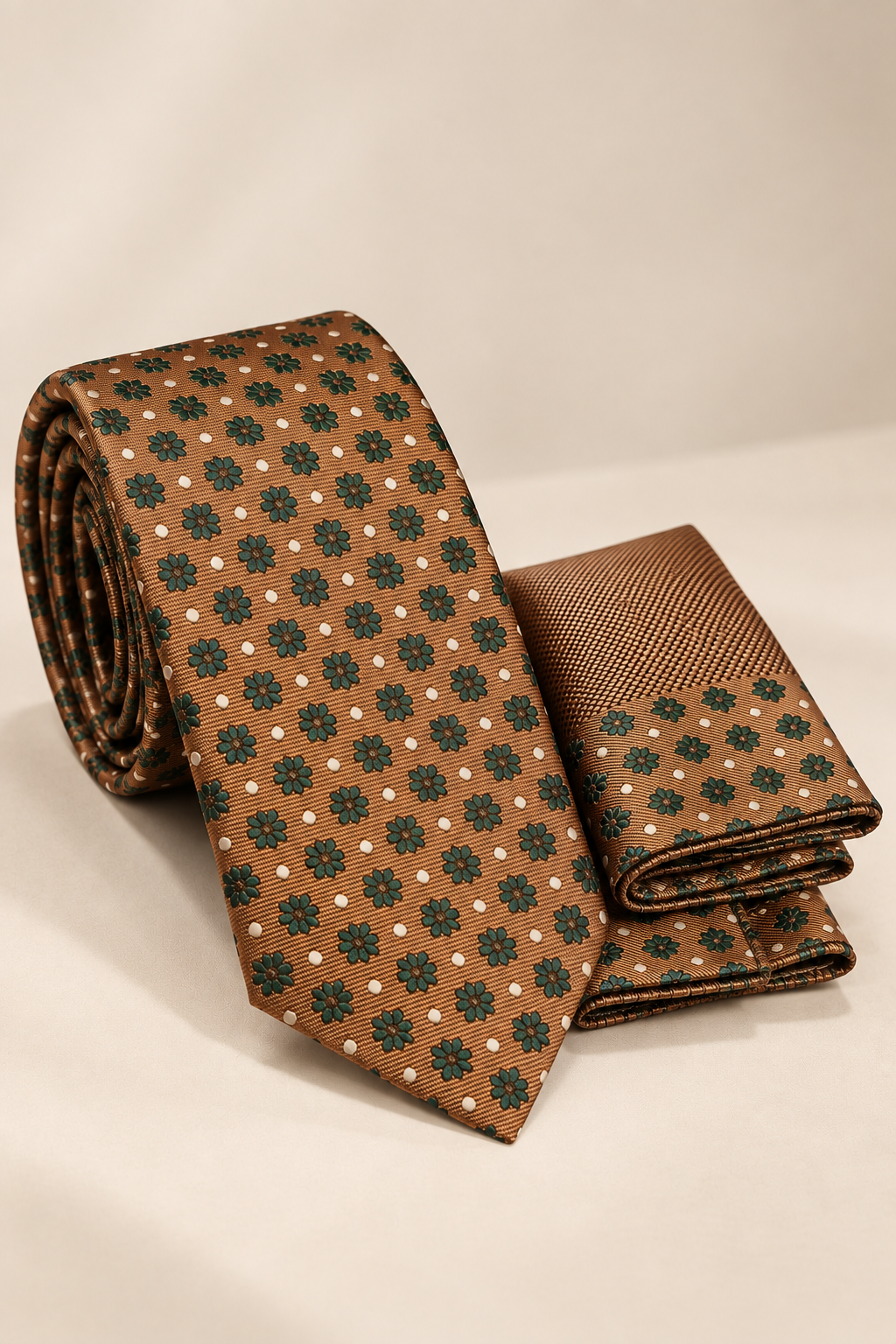 Corbata para hombre marrón con flores verdes para boda y ceremonia