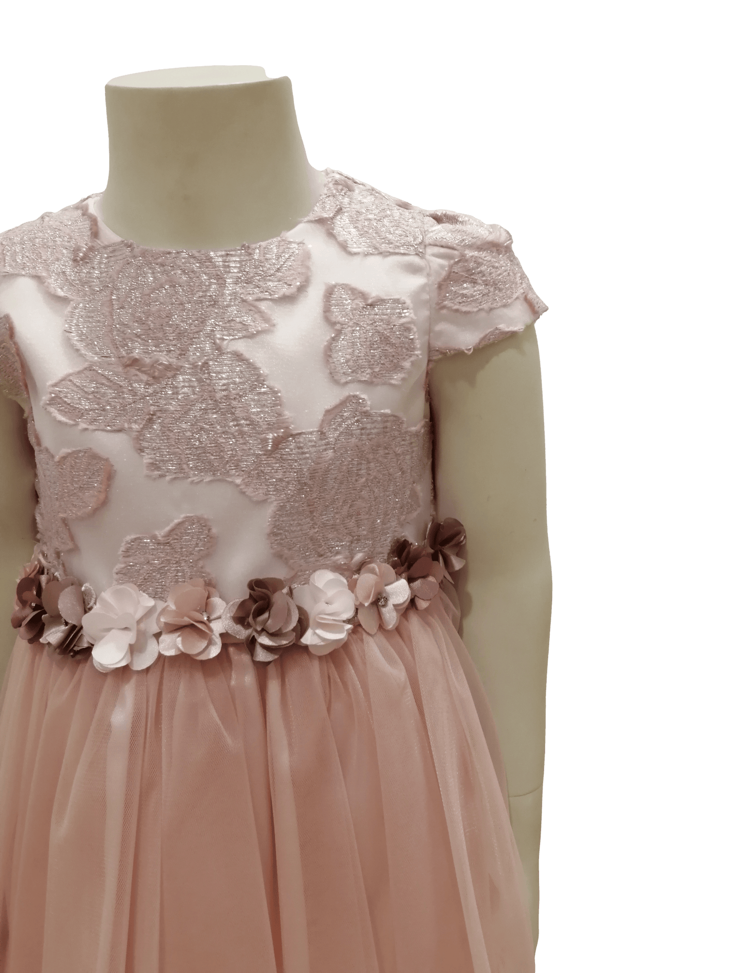 Vestido de arras con flores en cintura