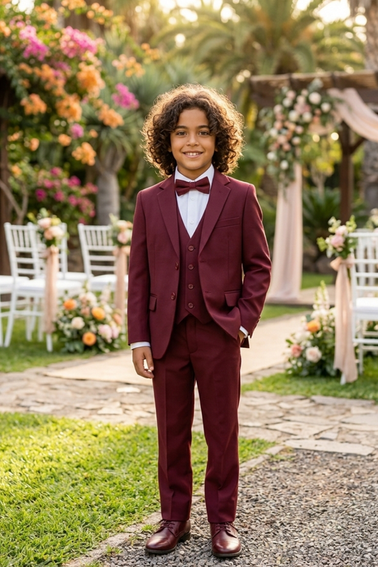 Traje de niño 5 piezas burdeos