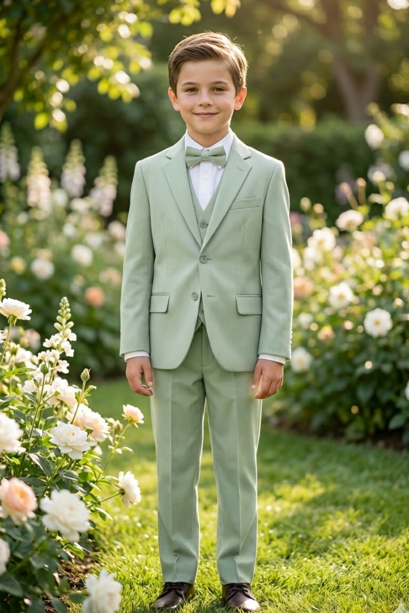 Traje de niño 5 piezas verde pastel