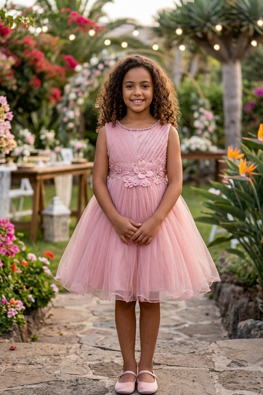Vestido de ceremonia infantil rosa empolvado