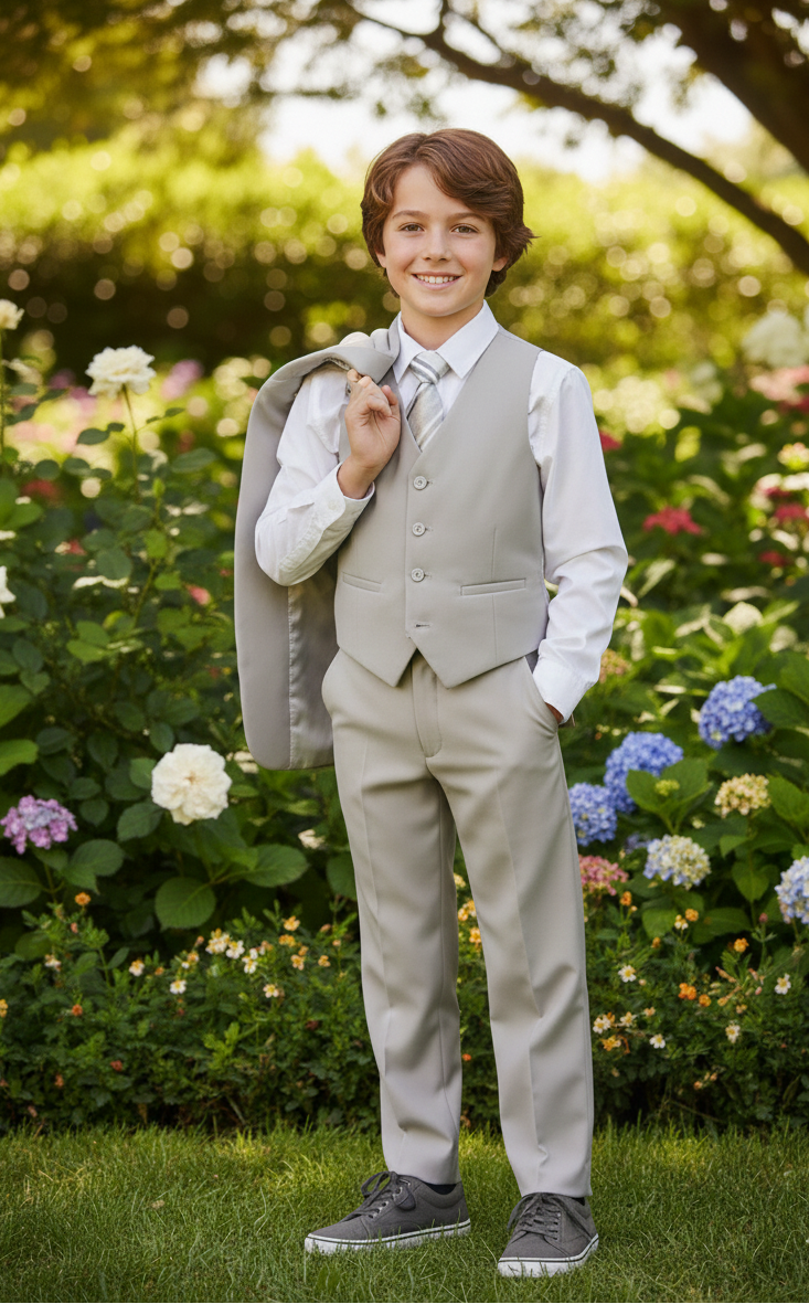 Traje de comunión niño color gris