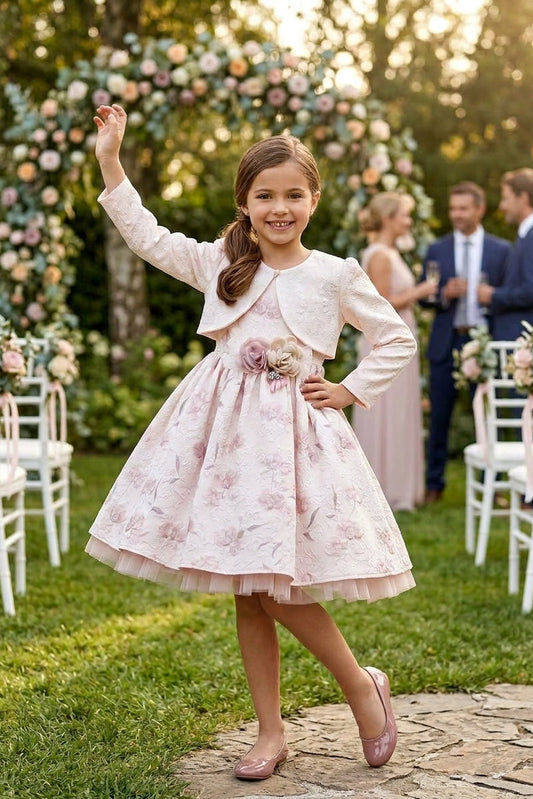 Vestido de arras rosa con chaqueta