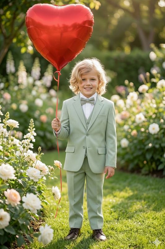 Traje de niño 5 piezas verde claro.