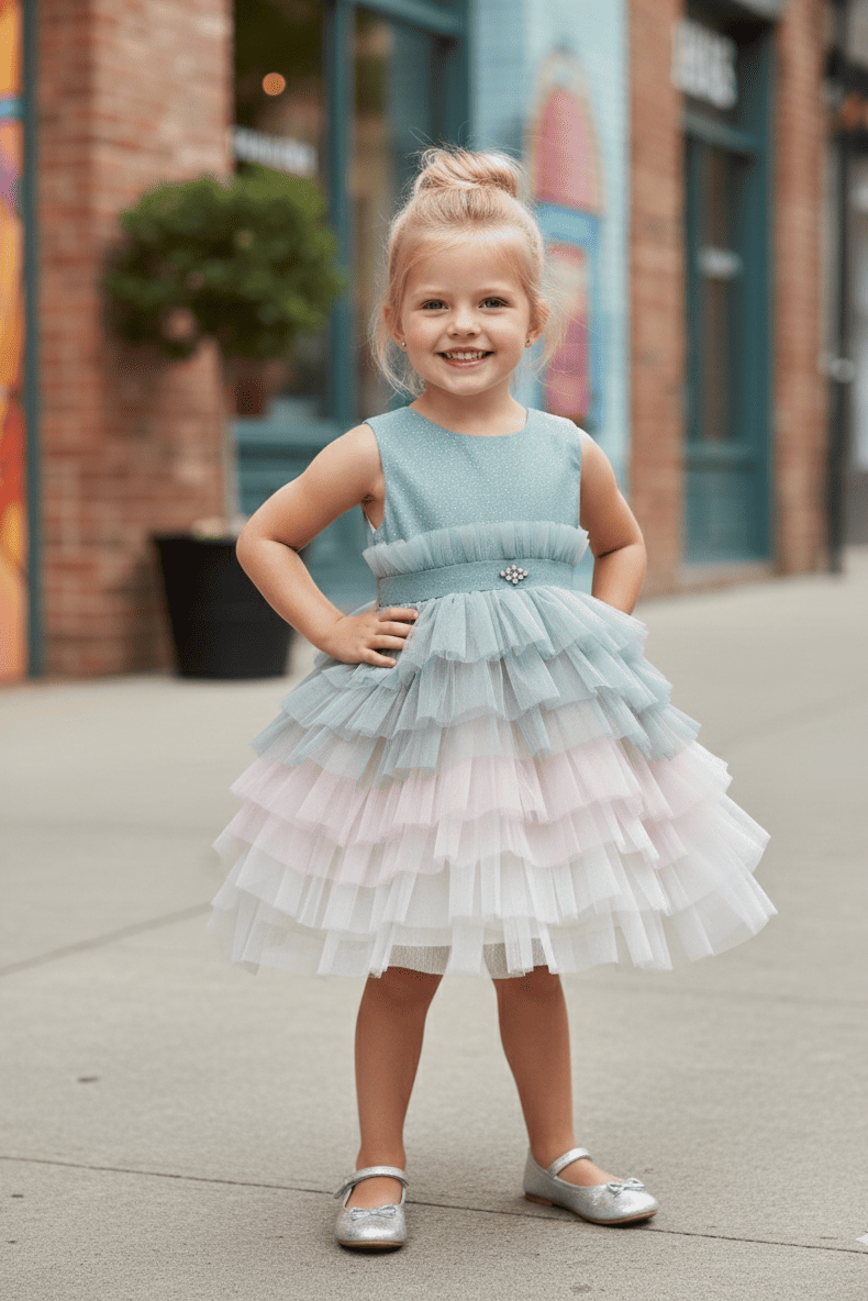 Vestido de arras verde y rosa