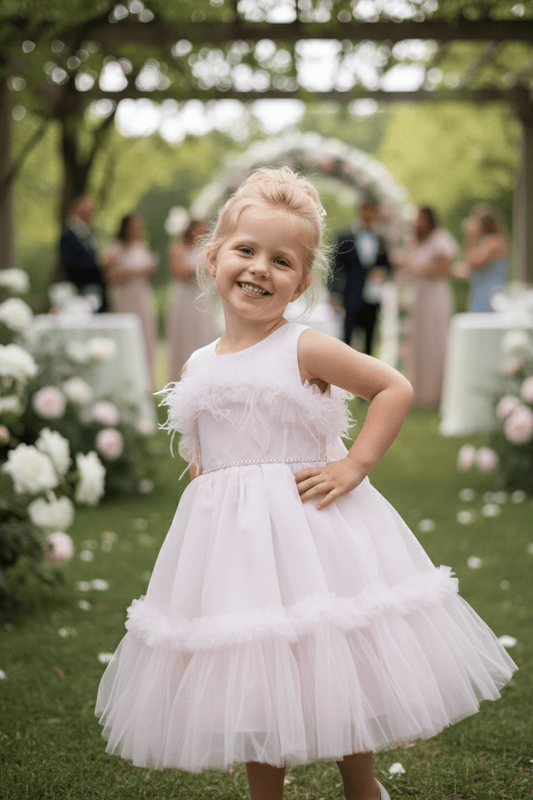 Vestido de arras de organza y tul rosa