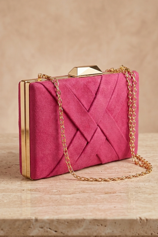 Bolso clutch de antelina fucsia