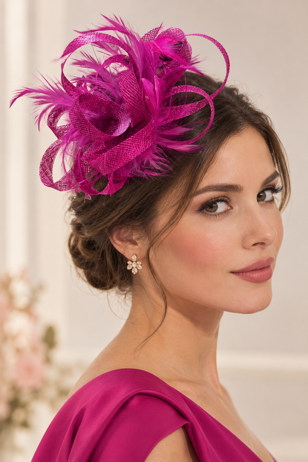 Tocado Buganvilla Plumas y Sinamay