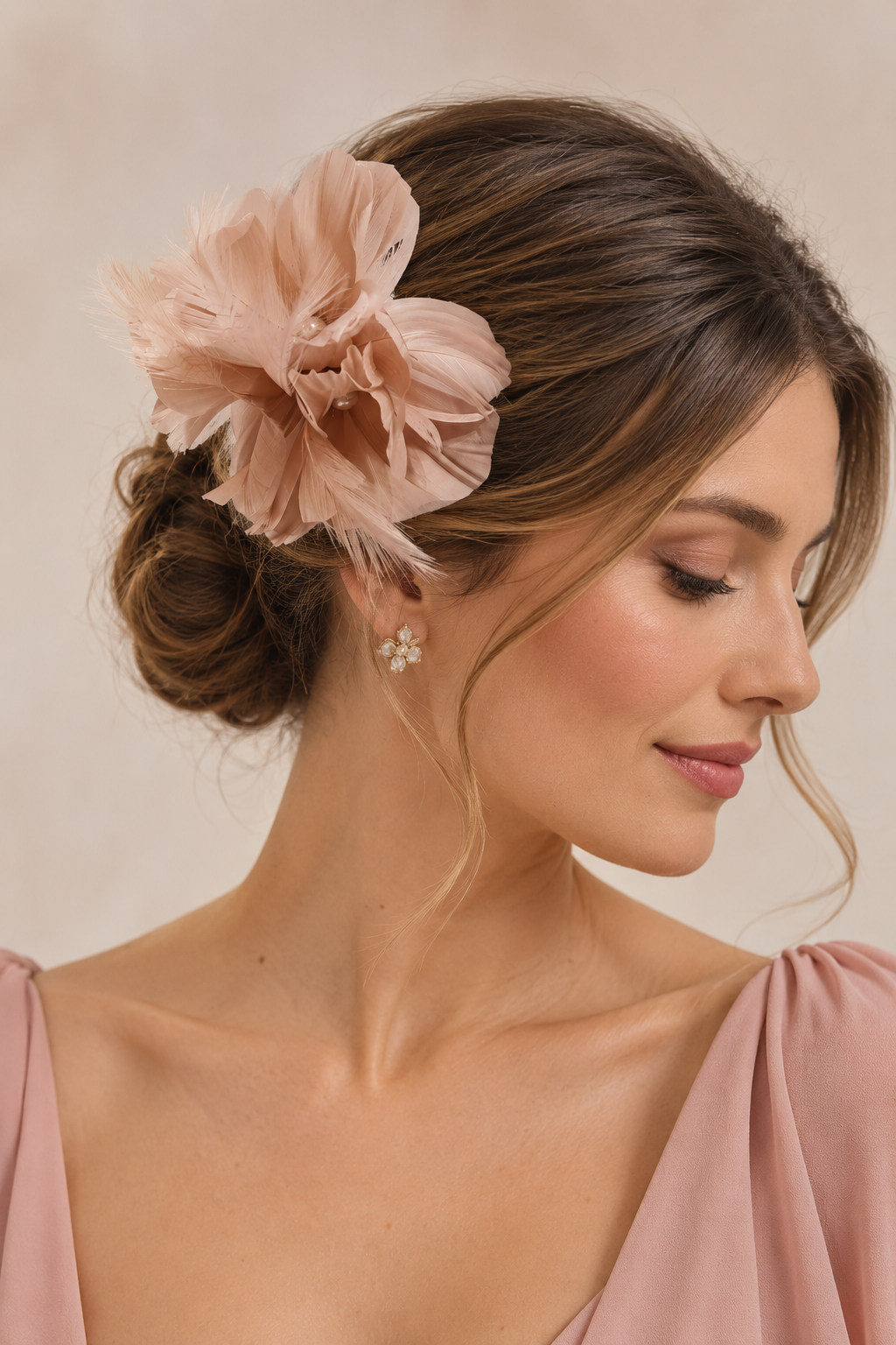 Tocado de Plumas Rosa Empolvado