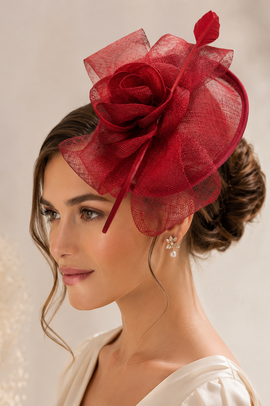 Tocado Rojo Burdeos Flor Sinamay