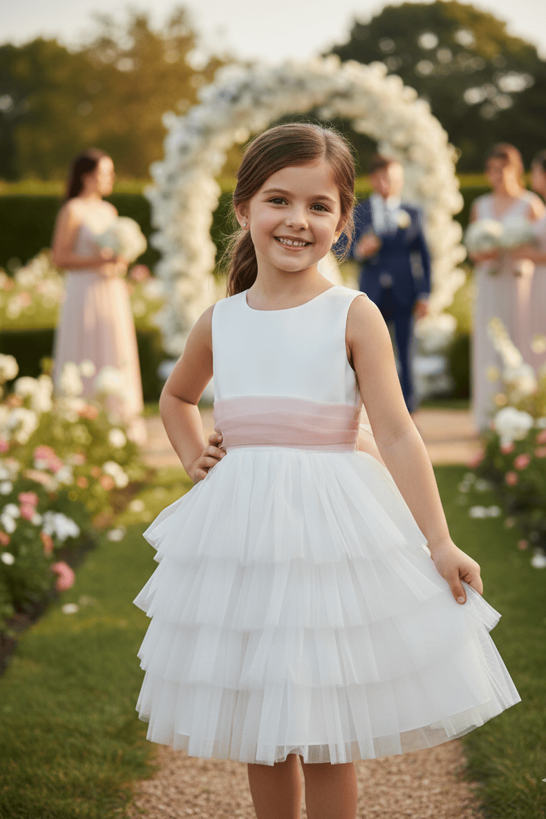 Vestido de arras corto con volantes blanco