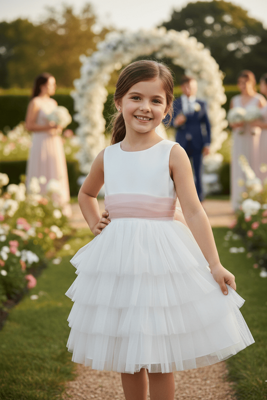 Vestido de arras corto con volantes blanco