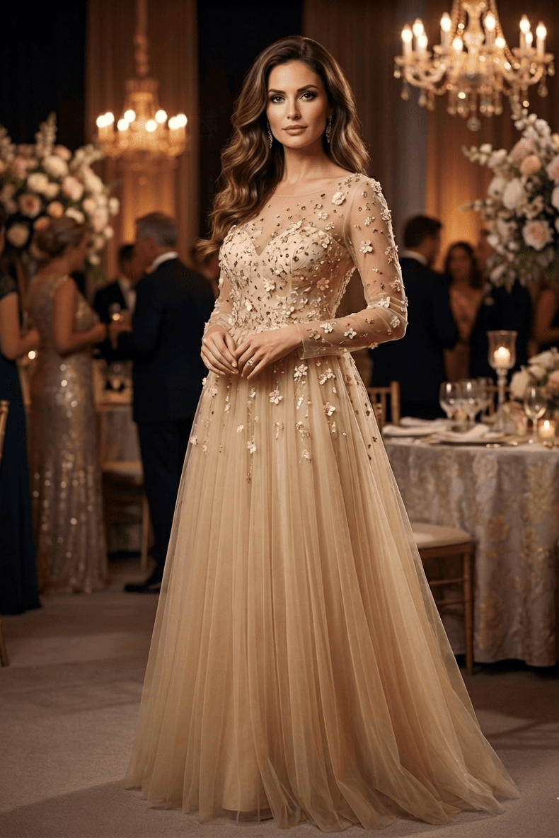 Vestido largo gala champagne