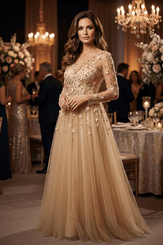 Vestido largo gala champagne