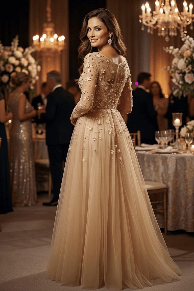 Vestido largo gala champagne