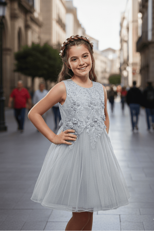 Vestido de arras niña tul brillo verde