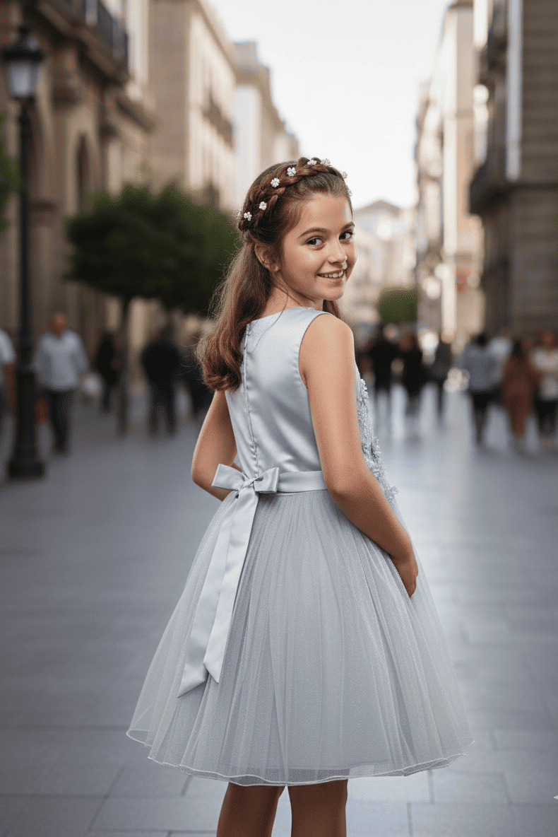 Vestido de arras niña tul brillo verde