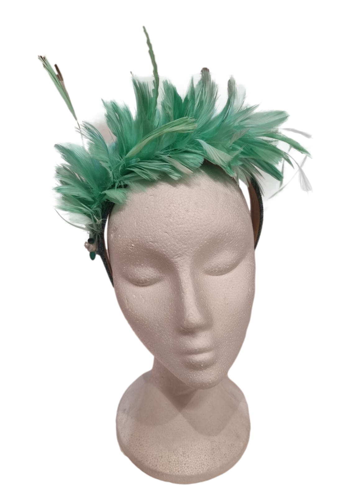 Headband with water green feathers