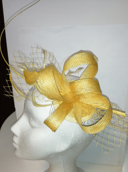 Yellow sinamay headdress