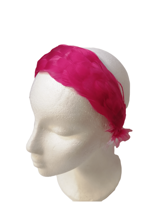 Wide fuchsia feather headband