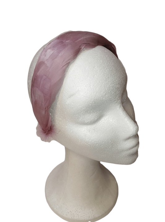 Wide headband with pale pink feathers